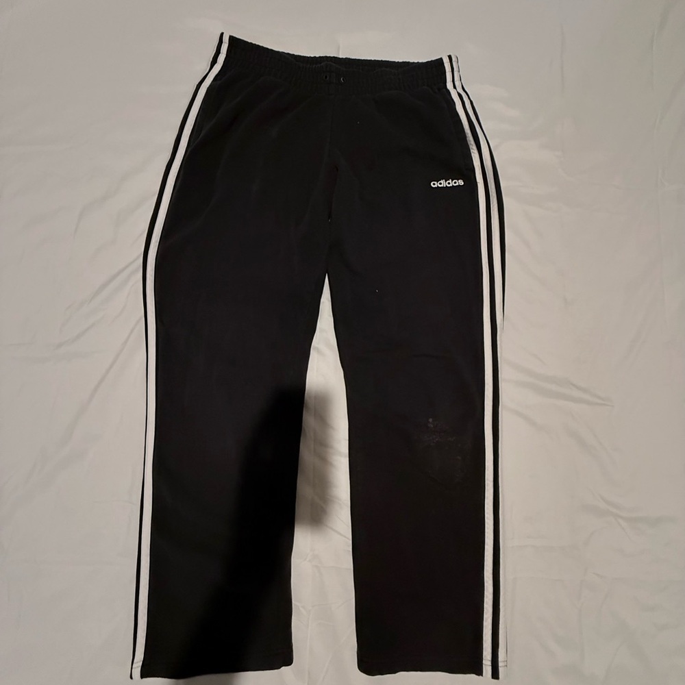 Adidas Men's Black Joggers with White Stripes